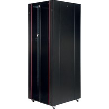 Lande 42U 800X1000 Hyperline Dikili Tip Rack Kabinet (Siyah) (Ön Cam Kapak / Tekerlekli)
