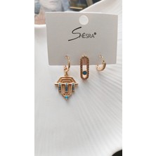 Shesra 3 Lü Mavi Taşlı Küpe