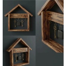 Doğal Yakılmış Masif Ahşap Ev Tipi Duvar Anahtarlığı - Dekoratif Anahtar Askısı (30X40 cm