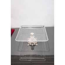 Alfafe Home Madlen Kare Servis ve Sunum Tabağı Gümüş Detaylı Metal Ayaklı 24X24X14