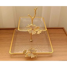 Alfafe Home 2 Katlı Döküm Aksesuarlı Yaldız Detaylı Kare Servis Tabağı Sunumluk Kurabiyelik