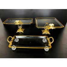 Alfafe Home 3 Parca  Gold Yaldızlı Kristal Ayaklı Sunumluk