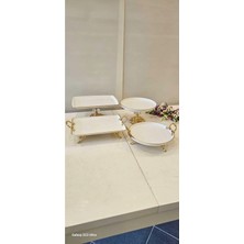 Alfafe Home 4 Parca Ayaklı Porselen Sunumluk Gold