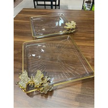 Alfafe Home Pandoranın Kutusu Paşabahçe Taşlı Kelebekli Kare Madlen Sunum  Servis Tabağı 2 Li