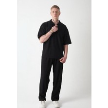 Erkek Oversize Fermuarlı Polo Yaka T-Shirt