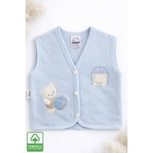 Miniel Unisex Bebek Yoplu Ayıcık Nakışlı Organik Pamuklu 3-6-9 Ay Kapitone Bebek Yelek