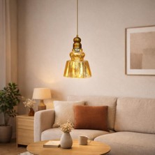 Mars Concept Amber Cam Vintage Sarkıt Avize Gold Metal Gövde – Dekoratif Modern Tavan Aydınlatması