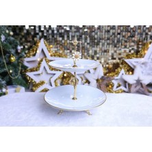 Alfafe Home Metal Ayaklı Yaldızlı Katlı Porselen Sunumluk Kurabiyelik Şekerlik