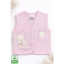Miniel Unisex Bebek Yoplu Ayıcık Nakışlı Organik Pamuklu 3-6-9 Ay Kapitone Bebek Yelek