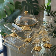 Alfafe Home Fanuslu 10 Parça Gold Kristal Sunum ve Servis Seti - Magnolia Tatlı Kaseli