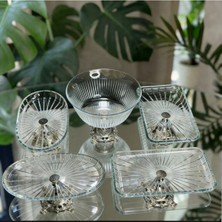 Alfafe Home Vintage 5 Parça Gümüş Kristal Sunum Seti - Kase, Ayaklı Tabak ve Kulplu Tepsi