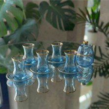 Alfafe Home 13 Parça Mavi Lüster Altın Yaldızlı Cam Çay Seti – 6 Kişilik Çay Takımı Şekerlik Hediyeli