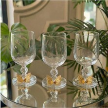 Alfafe Home 6’lı Kelebek Detaylı Gold Metal Süslemeli Ayaklı Cam Kahve Yani Kadeh Seti – Şık Sunum Bardakları