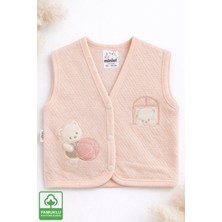 Miniel Unisex Bebek Yoplu Ayıcık Nakışlı Organik Pamuklu 3-6-9 Ay Kapitone Bebek Yelek