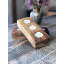 Dekoratif Ahşap 3’lü Mumluk | Rustik Mum Standı | El Yapımı Masa ve Ev Dekoru