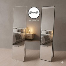 Hanım Ev 2 Li Siyah & Beyaz Metal Çerçeveli Oval Ayaklı Boy Aynası 147 x 37 cm