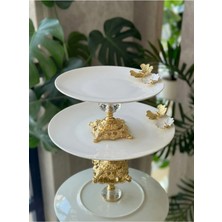 Alfafe Home 2 Adet Metal Ayaklı Kelebekli Porselen Sunumluk Kurabiyelik Servis Tabağı