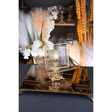 Alfafe Home Gold Detaylı Metal Ayaklı Madlen 2 Boy Kare Servis Sunum Tabağı 2 Parça