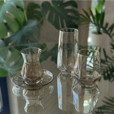 Alfafe Home 18 Parça Füme Cam Bardak Seti – 6 Çay Bardağı + 6 Uzun Su Bardağı + 6 Kısa Su Bardağı