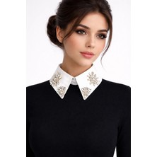 Uretti - Sümeyya 2589 3867 El Yapımı Taş Işlemeli Beyaz Seyyar Yaka - Kristal Choker Kolye