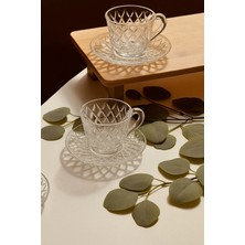 Alfafe Home 6’lı Cam Kahve Fincanı Seti – Zarif Desenli Cam Bardak ve Tabak Takımı