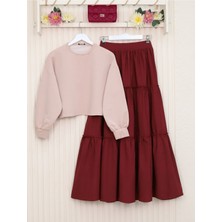 Modamorfo Parçalı Beli Lastikli Etek -Bordo