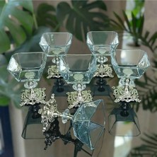 Alfafe Home Karen 6 Parça Döküm Gümüş Ayaklı Sunumluk Seti Magnolia Dondurmalık Cup Çerezlik