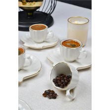 Alfafe Home 6 Kişilik Porselen Türk Kahve Fincan Takımı–istiridye Desenli Tabak–gerçek Altın Yaldızlı