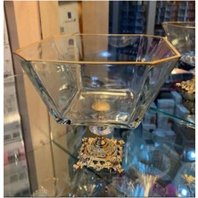 Alfafe Home Metal Ayaklı Gold Detaylı Cam Büyük Boy Salata - Servis - Sunum Kasesi