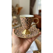 Alfafe Home Leopar Desenli Ayaklı Porselen Kahve Fincanı Takımı 6 Kişilik – Altın Yaldızlı Fincan Seti