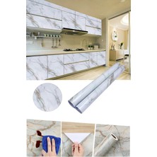 Soillium Suya Dayanıklı Beyaz Mermer Desenli Yapışkanlı Folyo 5m x 60CM – Mutfak Tezgah, Dolap, Lavabo Kaplama Kağıdı (Isıya ve Neme Dayanıklı, Kolay Uygulama)