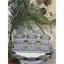 Alfafe Home Gümüş Lüx Taşlı Tepsili 3 Lü Baharatlık Şekerlik Sunumluk Çeyizlik