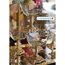 Alfafe Home Karen 6 Parça Gold Döküm Ayaklı Sunumluk Seti Magnolia Dondurmalık Cup Çerezlik