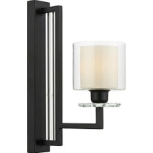 Avonni AP-4285-1BSY Siyah Boya Aplik E27 Metal Cam H: 90 cm, WxD: 32x15 cm