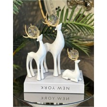 Alfafe Home Dekoratif Beyaz Geyik Biblo 3’lü Set Gold Boynuzlu Kristal Toplu Ev Aksesuarı