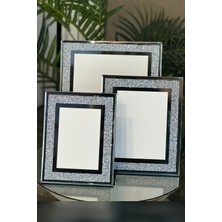 Alfafe Home Lüks Gümüş Taşlı Cam Fotoğraf Çerçevesi 3’lü Set (10X15 – 13X18 – 20X25 Cm)