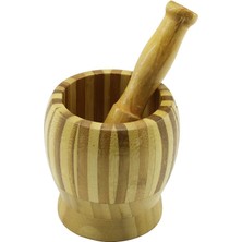 Hobilinka Ahşap Bambu - Çizgili Havan Sarımsak Dövecek Ç: 9.5cm--D: 6.6cm--Y:10.5cm Fileli Ambalaj (4