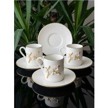 Alfafe Home Flora Luxe Serisi Altın Yaldızlı Porselen Kahve Fincanı & Tabağı – Çiçek ve Kelebek Detaylı 4 Model
