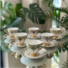 Alfafe Home Craig Altın Işlemeli 6 Kişilik Porselen Kahvesi Fincan Seti