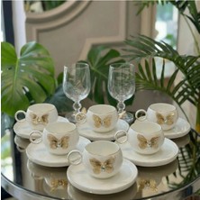 Alfafe Home Kelebek Detaylı 6’lı Türk Kahvesi Fincan Takımı – Gold Porselen Set Şık Çeyiz & Misafir Sunumluk