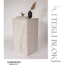 Sarenzo Blok Yan Sehpa Traverten Görünümlü Iskandinav