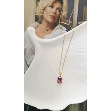 Glare Jewellery Shesra Mor Taş Rodyum Kolye