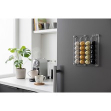 Acria  Nespresso Uyumlu Mıknatıslı Kapsül Organizeri - Şeffaf Kahve Kapsülü Standı ve Kahve Köşesi Aksesuarı