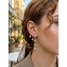 Museum Of You Kadın Küpe 14K Altın Kaplama Zirkon Taşlı Kuzey Yıldızı ve Satürn Gezegen 3'lü Küpe Seti