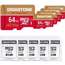 Gigastone 4K Game Pro 64 GB 5'li Microsdxc Hafıza Kartı Paketi ve 4K Video Kaydı Için 95 Mb/s'ye Kadar A2 Uygulama Performansına Sahip Sd Adaptör, Switch ile Uyumlu, Mikro Sd Kart Uhs-I U3 V30