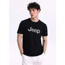 Jeep Bisiklet Yaka Baskılı Siyah Erkek T-Shirt J5SM-TST7351