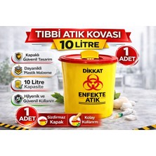 Lunaev Tıbbi Atık Kovası 10 Litre 1 Adet Kapaklı Tıbbi Atık Kutusu Enfekte Atık Kovası