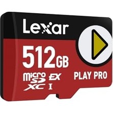 Lexar Play Pro Microsdxc Ekspres Kart 512 Gb, 900 Mb/s'ye Kadar Okuma, 600 Mb/s'ye Kadar Yazma, Oyun Için Optimize Edilmiş, A2, 4k, El Konsolları Için Yüksek Hızlı Bellek Kartı,oyun Cihazları