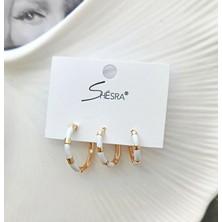 Glare Jewellery Shesra Beyaz 3'lü Küpe