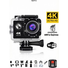 Neffo Aksiyon Kamera 4K Ultra HD 170 Derece Wifi Bağlantılı 30 FPS Değiştirilebilir Pil Özellikli